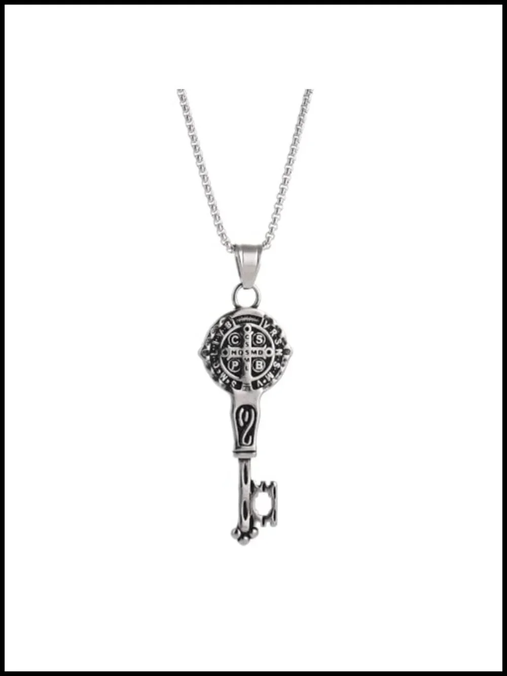 Saint Benedict Key Necklace, Stainless Steel Exorcism Medal Pendant, Catholic